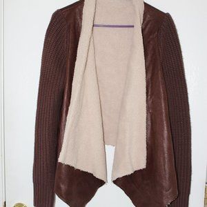 Press M Brown Faux Suede Faux Fur Open Jacket Coat